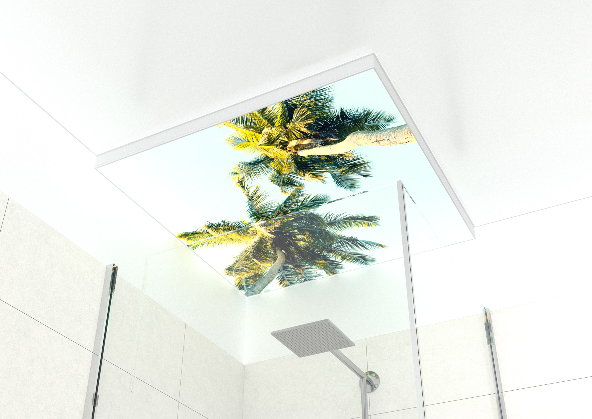 easysky Baddecken Druckmotiv Palmen über Duschkabine